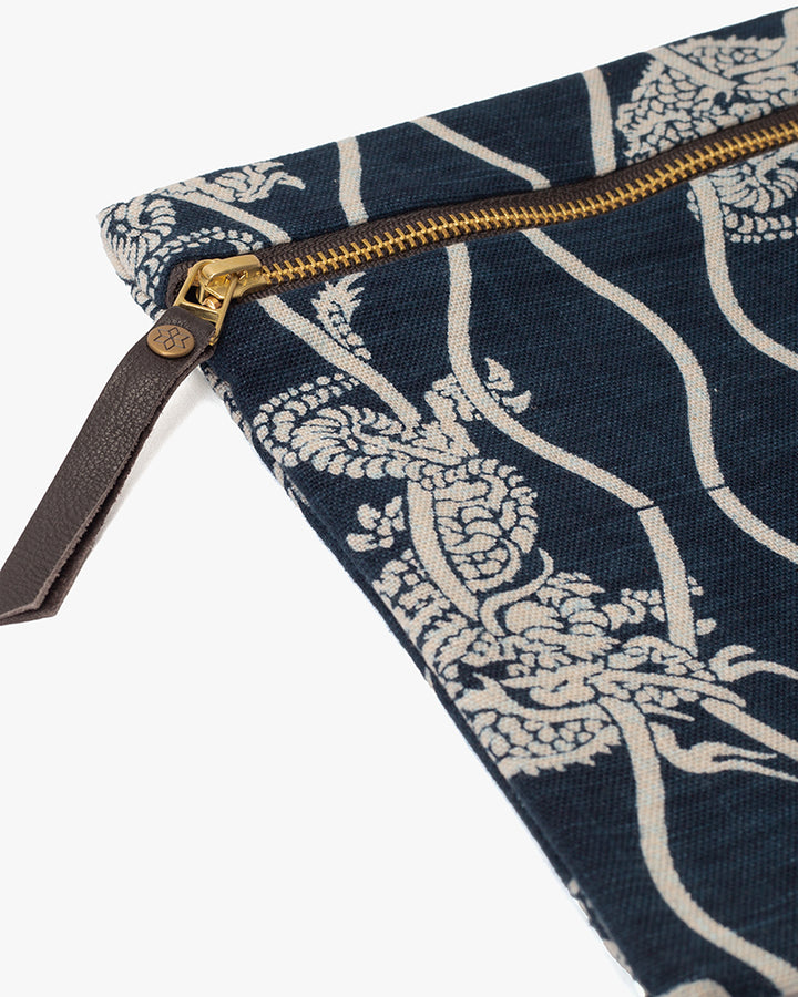 Kiriko Original Flat Medium Zipper Pouch, Indigo Tachiwaku Dragon