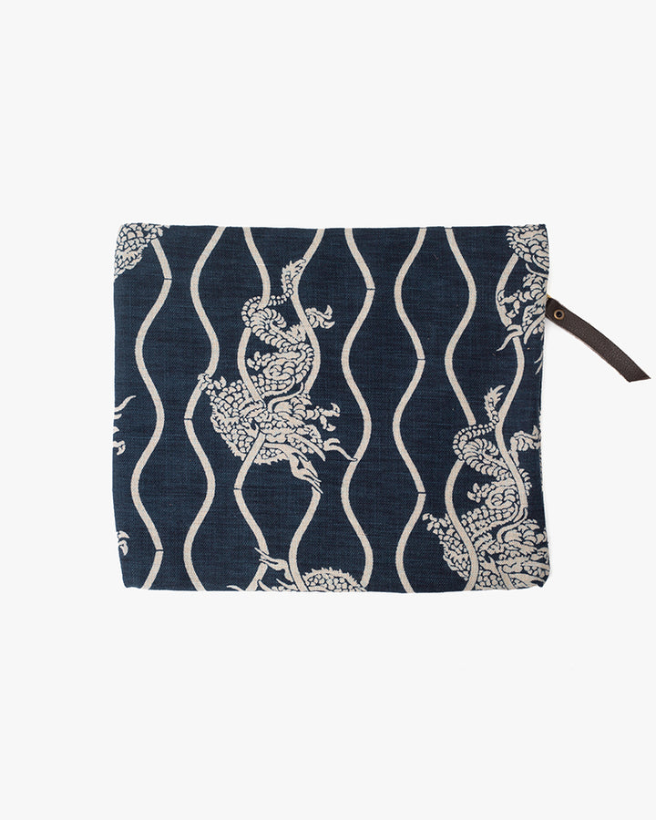 Kiriko Original Flat Medium Zipper Pouch, Indigo Tachiwaku Dragon