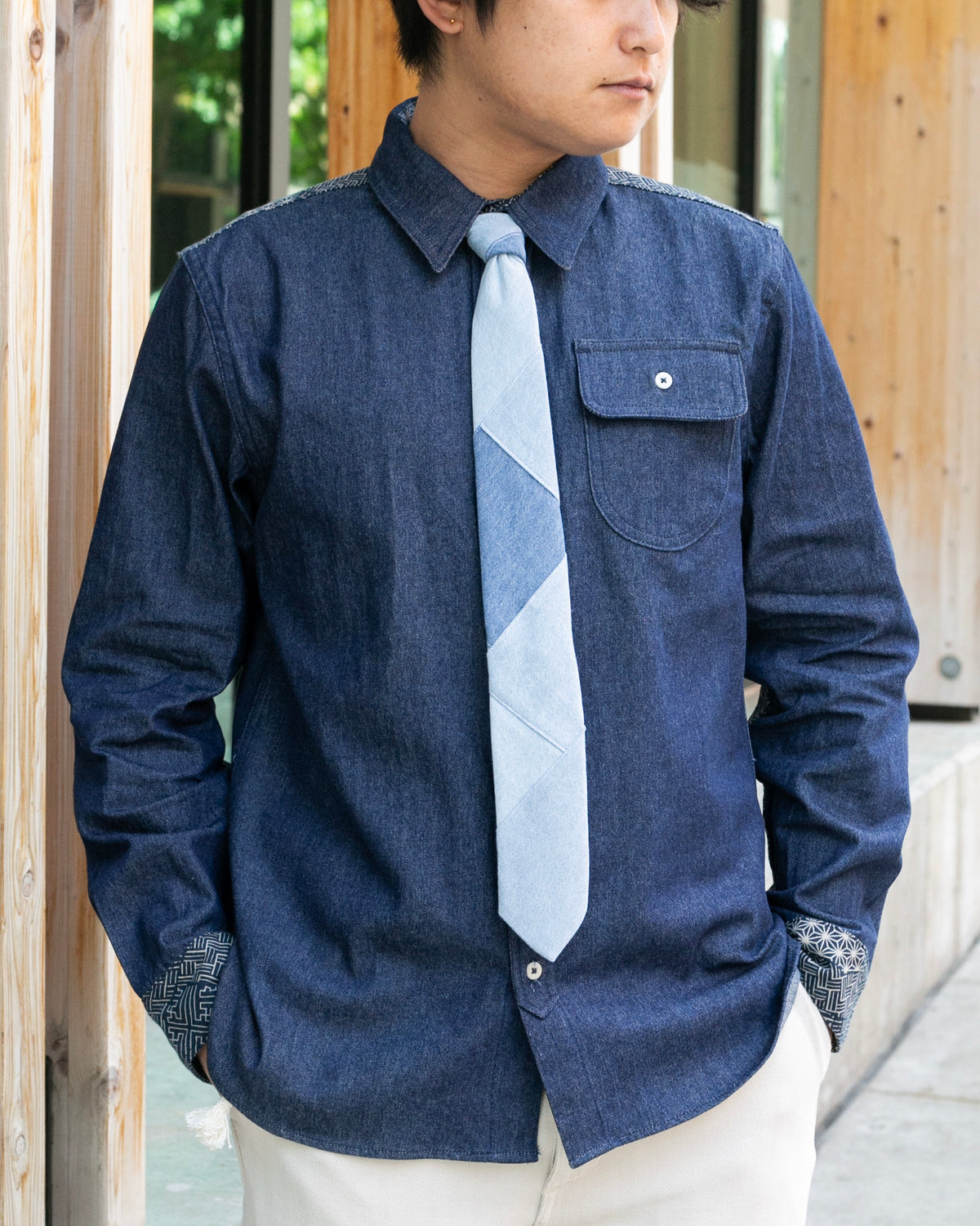 Kiriko Original Tie, Patchwork, Light Denim