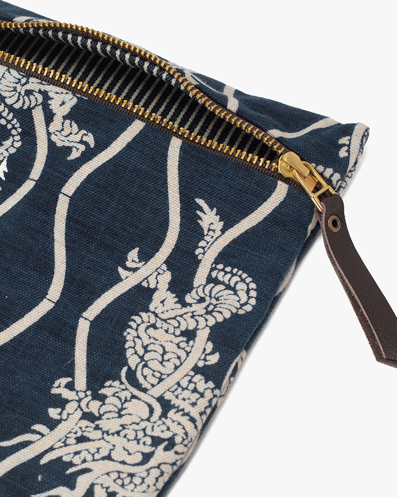 Kiriko Original Flat Medium Zipper Pouch, Indigo Tachiwaku Dragon
