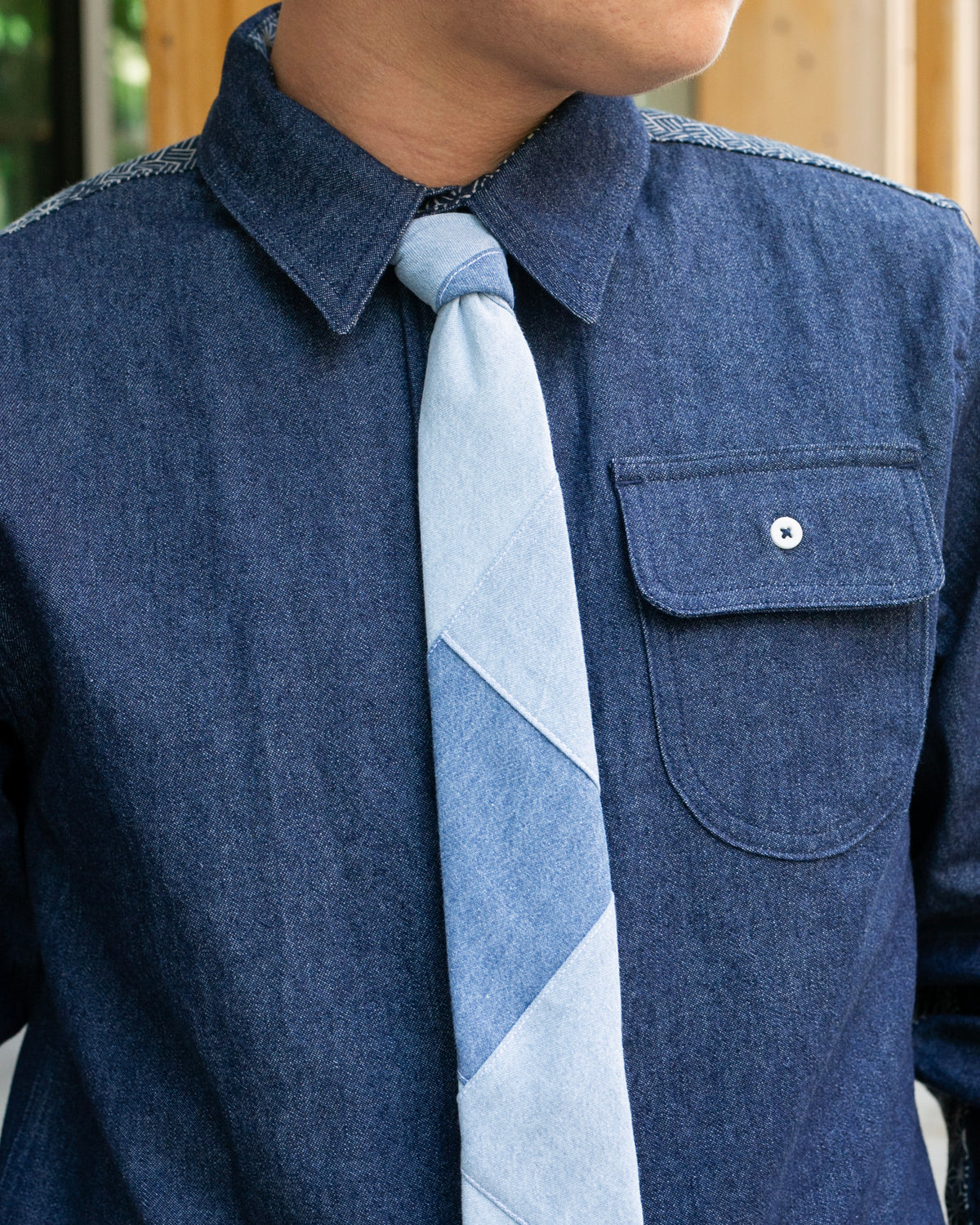 Kiriko Original Tie, Patchwork, Light Denim