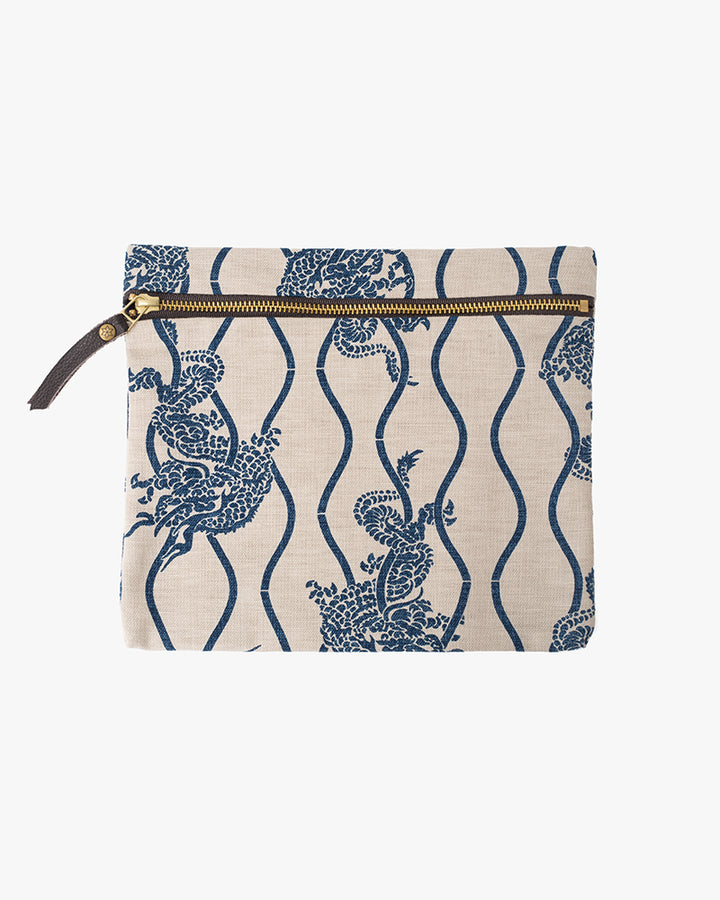 Kiriko Original Flat Medium Zipper Pouch, Cream Tachiwaku Dragon