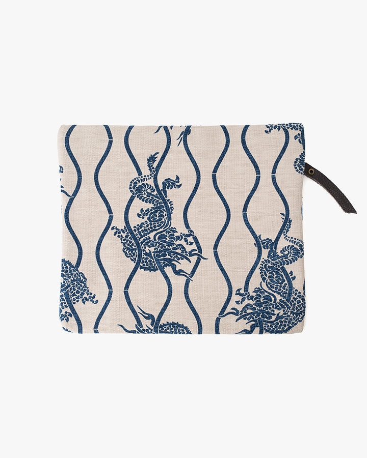 Kiriko Original Flat Medium Zipper Pouch, Cream Tachiwaku Dragon