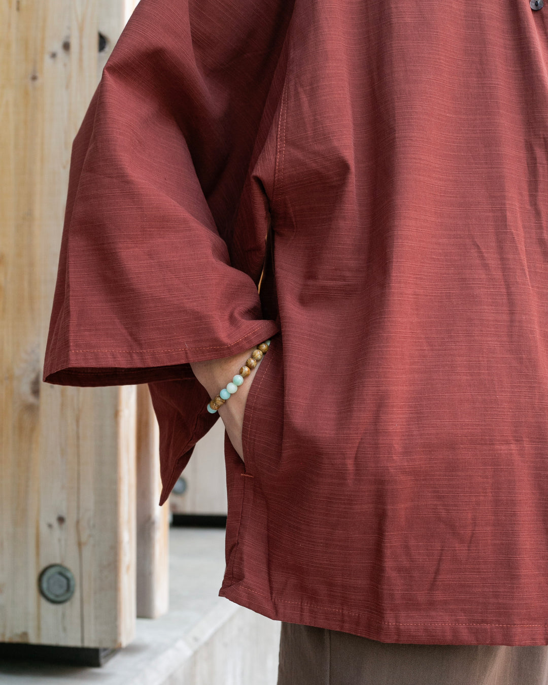 Wa-Modern, Long Sleeve Button Up Tunic, Embroidered, Red
