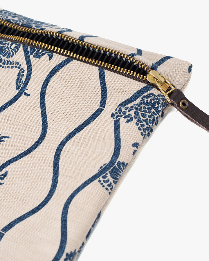 Kiriko Original Flat Medium Zipper Pouch, Cream Tachiwaku Dragon