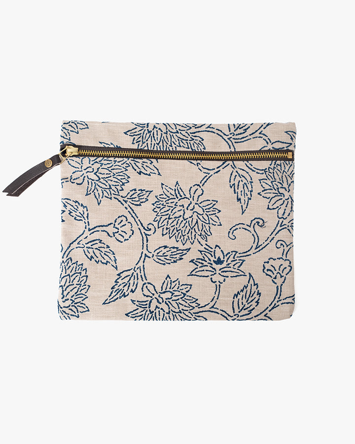 Kiriko Original Flat Medium Zipper Pouch, Cream Katazome