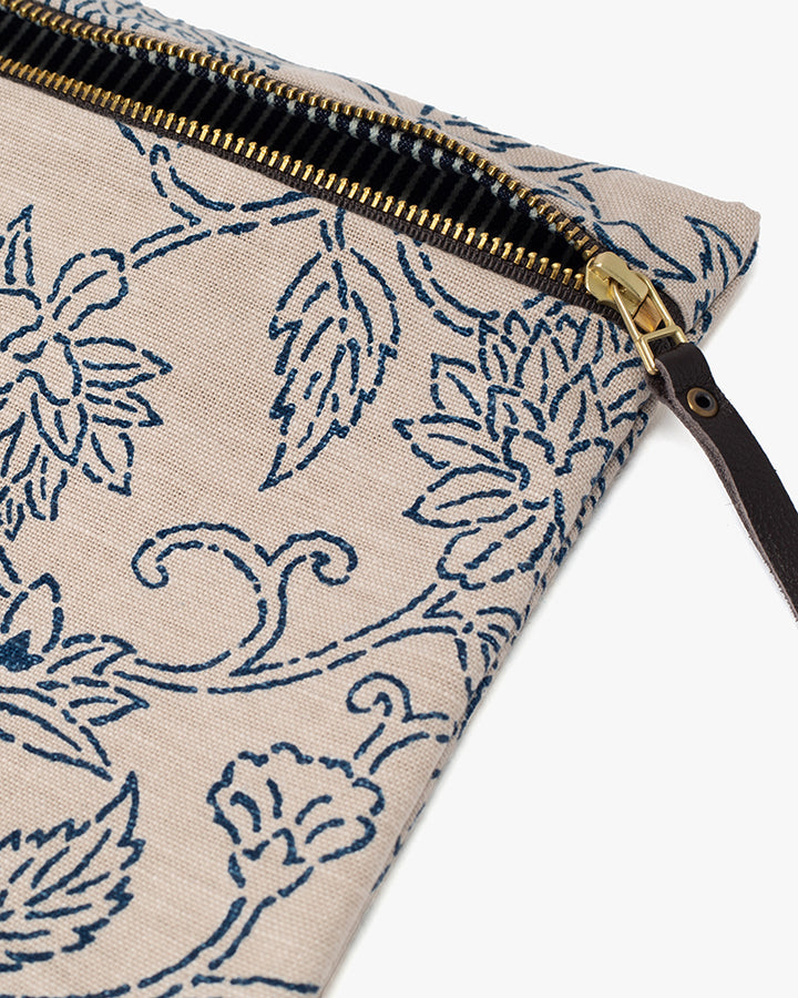 Kiriko Original Flat Medium Zipper Pouch, Cream Katazome