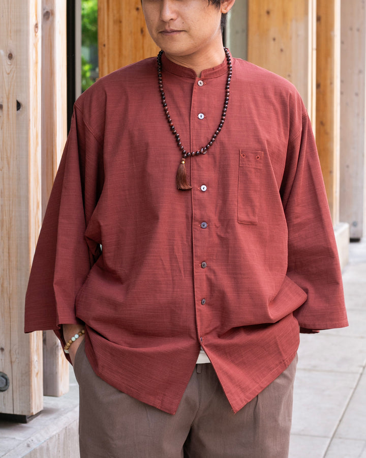 Wa-Modern, Long Sleeve Button Up Tunic, Embroidered, Red