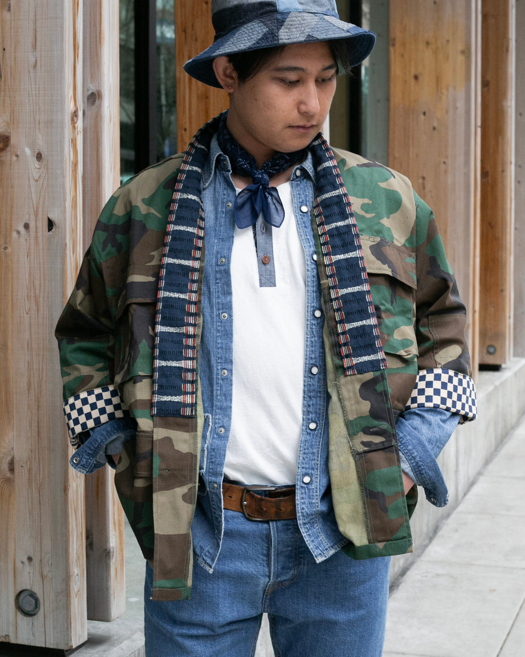 Kiriko Custom Military Jacket, Camo Patched, Kiku-Karakusa