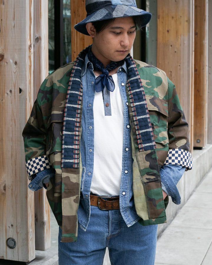 Kiriko Custom Military Jacket, Camo Patched, Kiku-Karakusa
