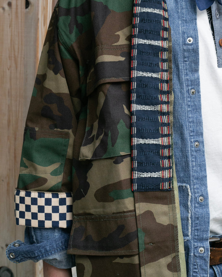Kiriko Custom Military Jacket, Camo Patched, Kiku-Karakusa