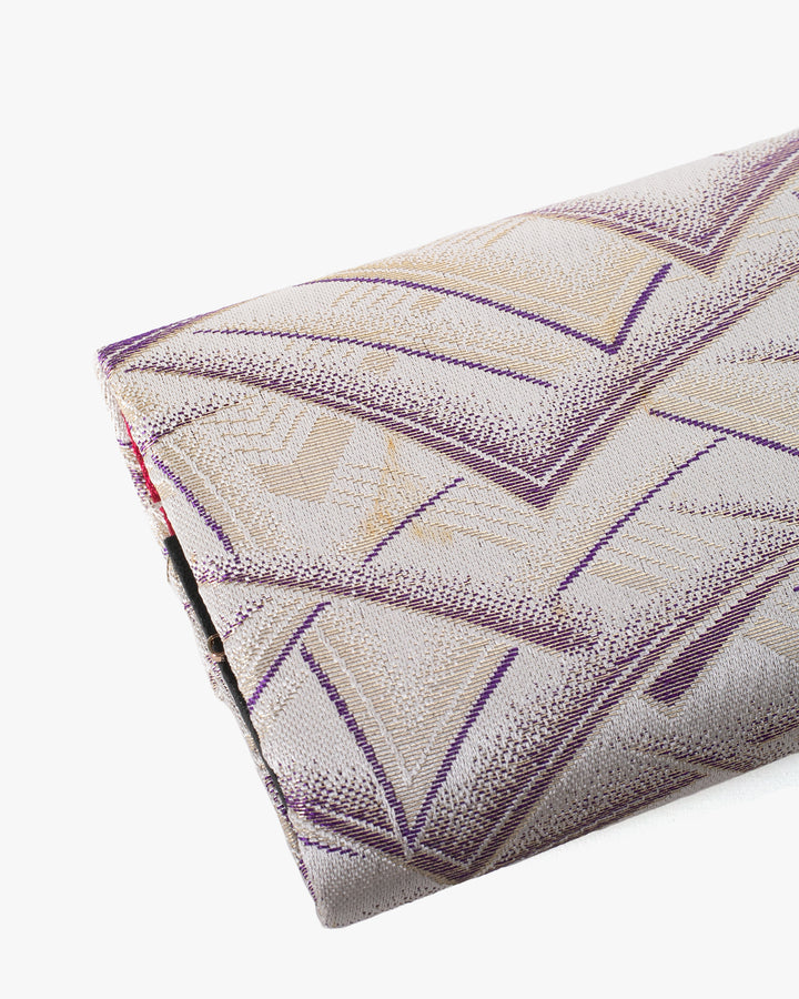 Vintage Purse, Clutch, Cream with Gold and Purple Mountains