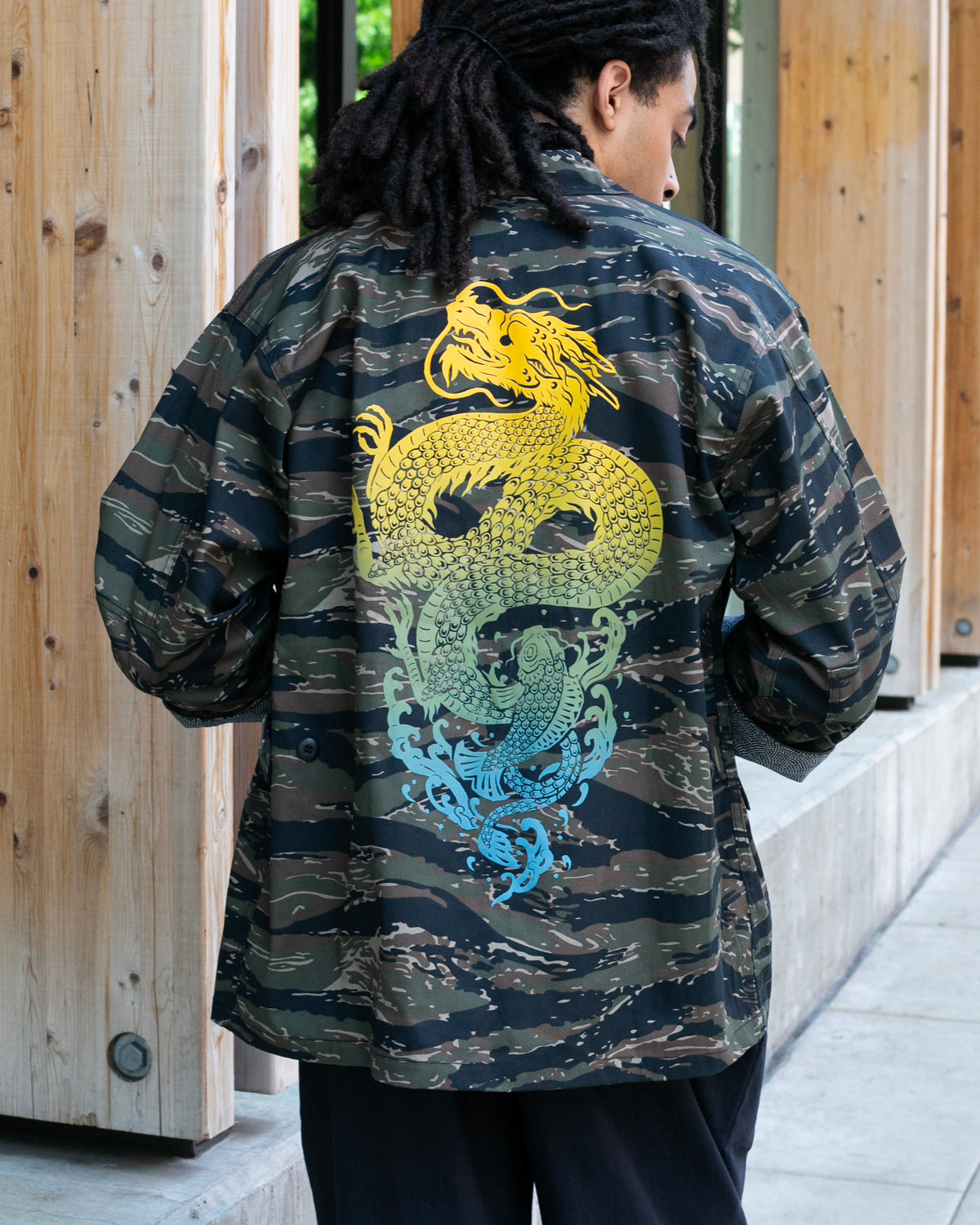 Kiriko Custom Military Camo Jacket, Koi / Dragon Jacket with Patches