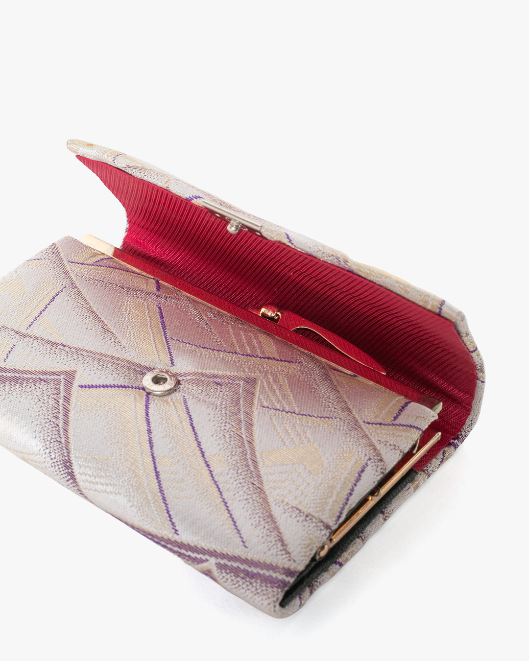Vintage Purse, Clutch, Cream with Gold and Purple Mountains