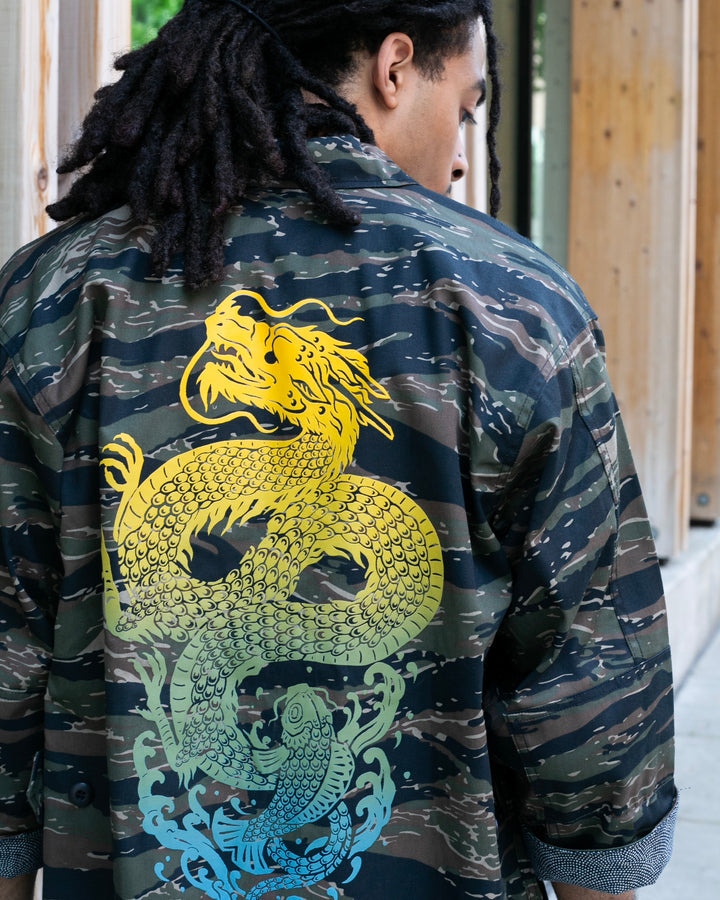 Kiriko Custom Military Camo Jacket, Koi / Dragon Jacket with Patches