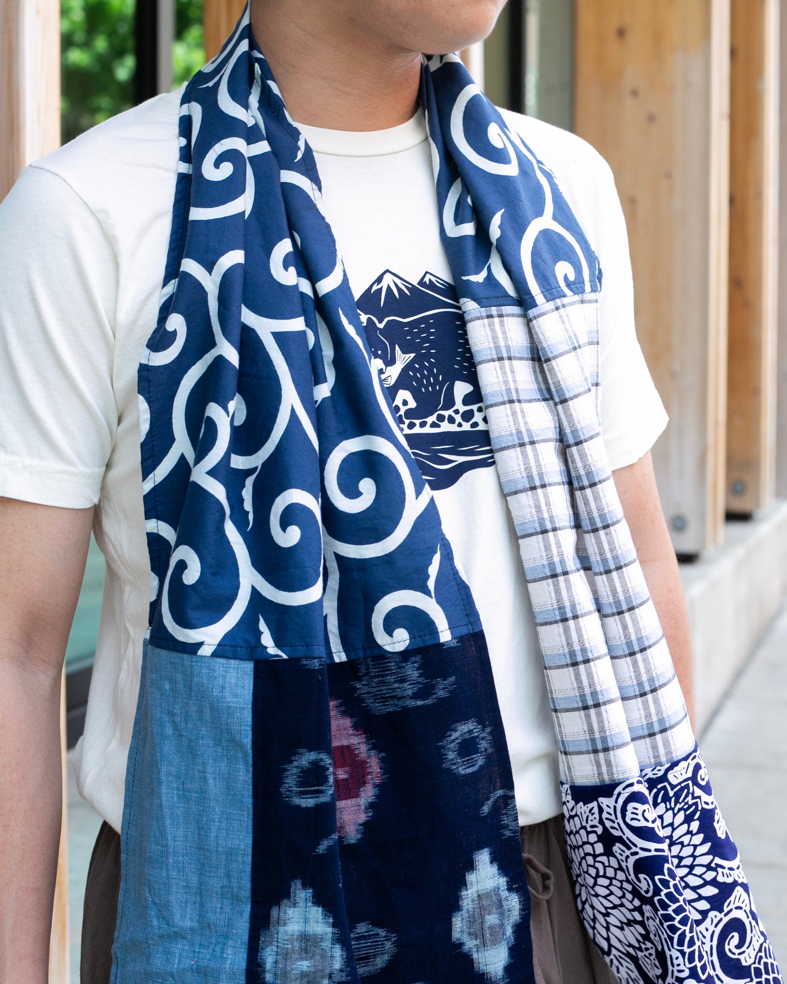 Kiriko Original Scarf, Patched Kasuri, Indigo, 26