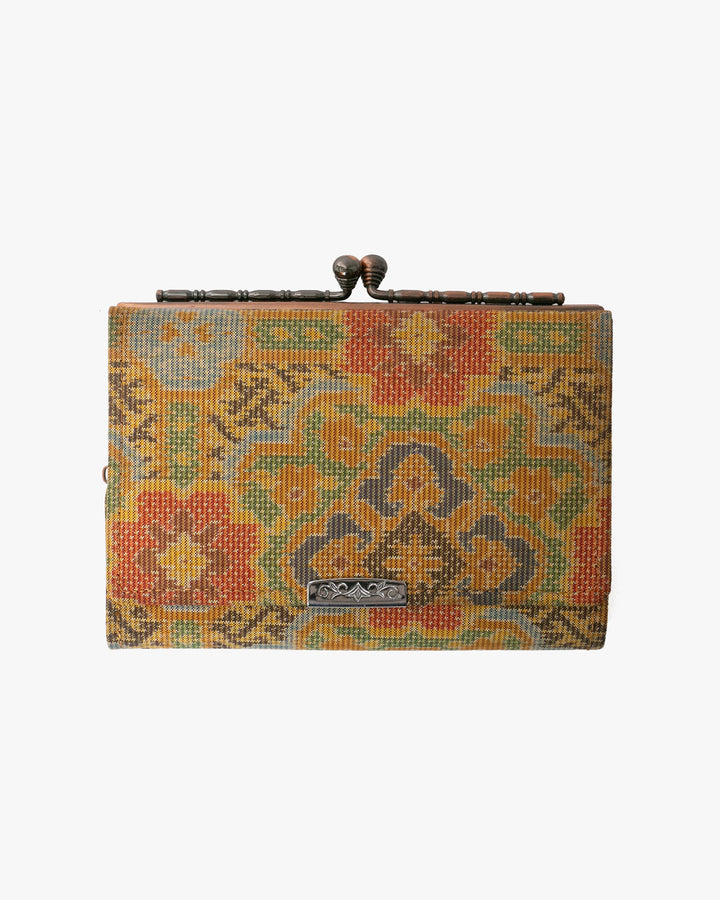 Vintage Purse, Clutch, Gold with Multicolored Flowers