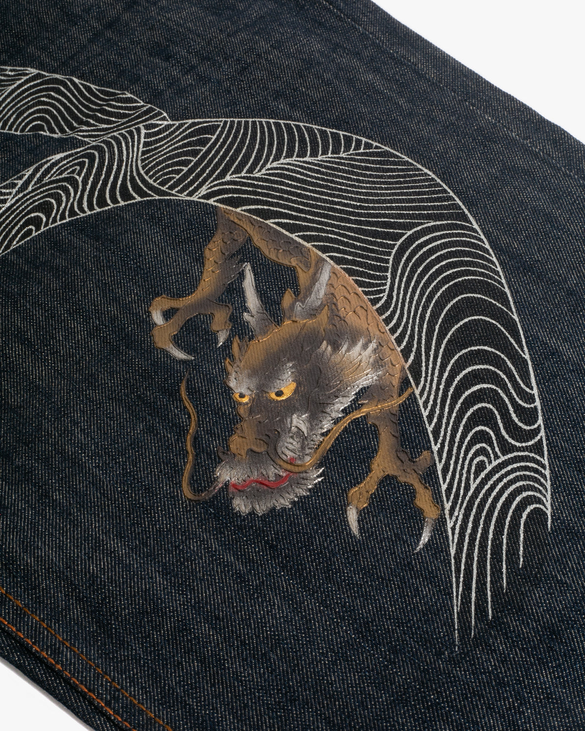 Japanese Repro Denim Jeans, Kyoto Wappa, Bronze Painted Dragon - 42"