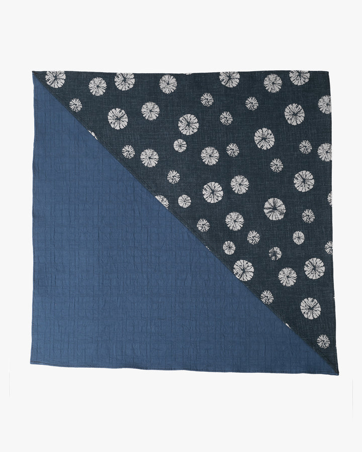 Kiriko Original Bandana, Split, Indigo with Kumo Shibori and Blue Crinkled Slub