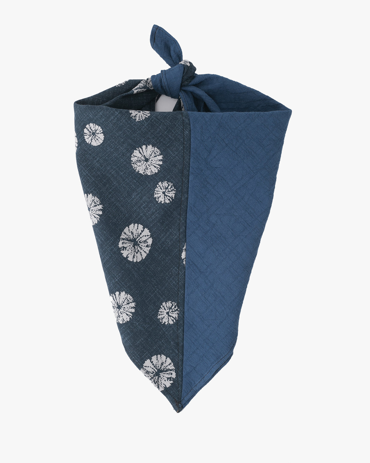 Kiriko Original Bandana, Split, Indigo with Kumo Shibori and Blue Crinkled Slub