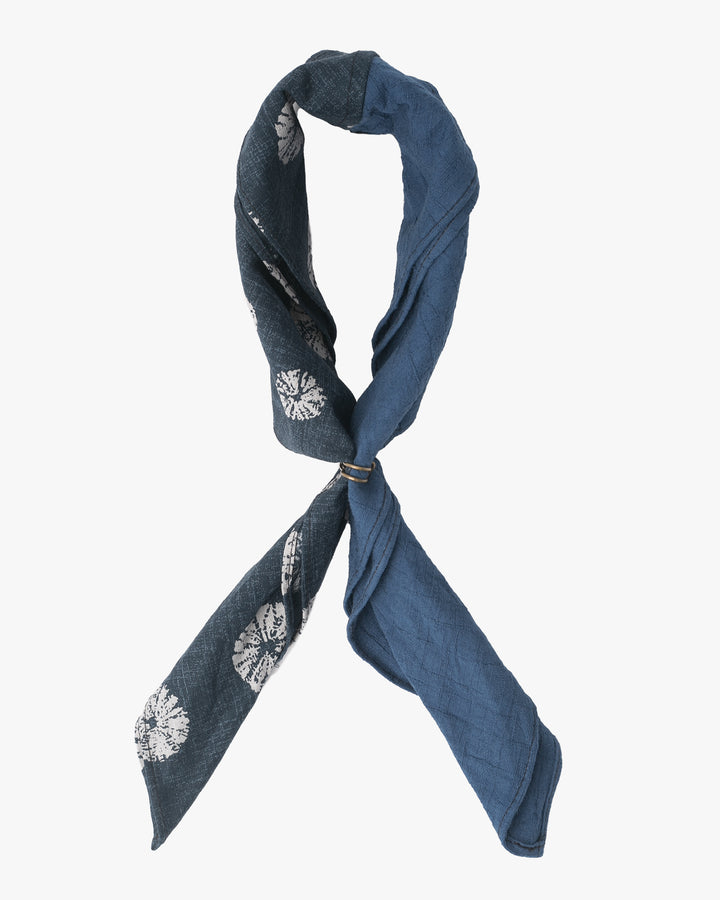 Kiriko Original Bandana, Split, Indigo with Kumo Shibori and Blue Crinkled Slub