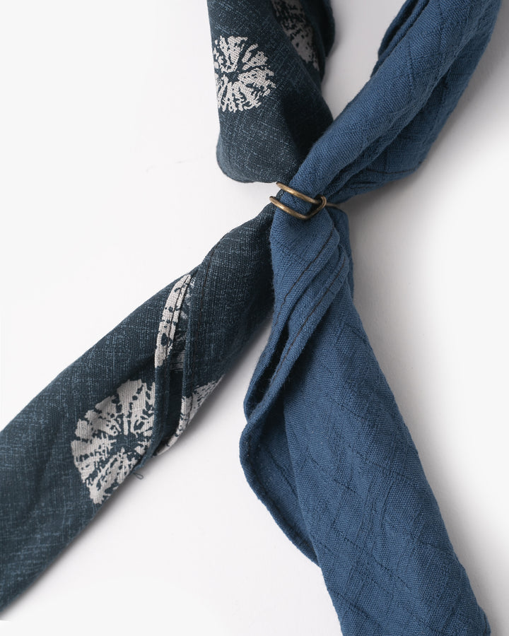 Kiriko Original Bandana, Split, Indigo with Kumo Shibori and Blue Crinkled Slub