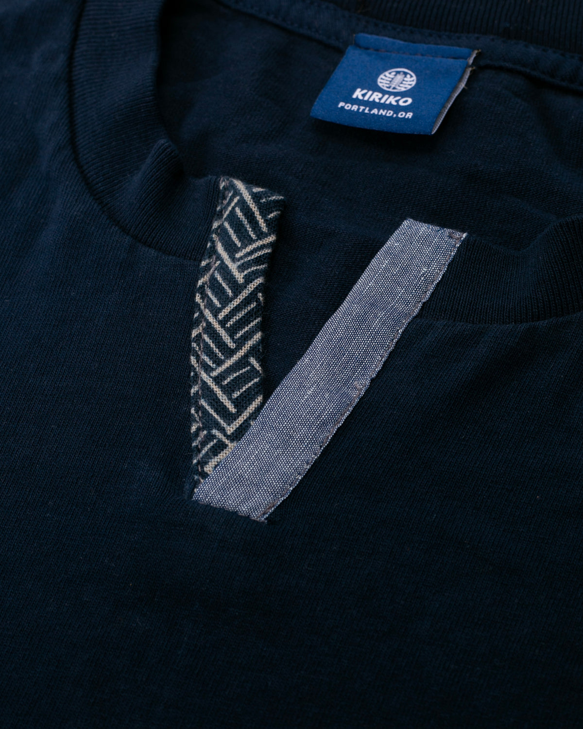 Kiriko Original Tee, 8 oz Cotton, Navy V-Henley
