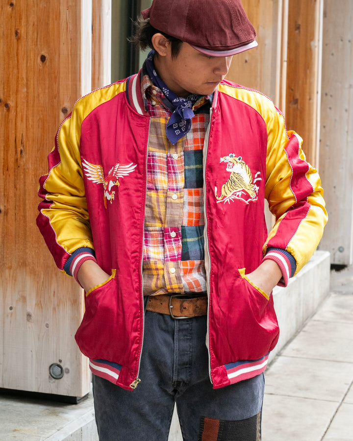 Japanese Repro Souvenir Jacket, Red and Yellow Map of Japan - 2XL