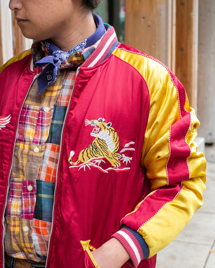 Japanese Repro Souvenir Jacket, Red and Yellow Map of Japan - 2XL