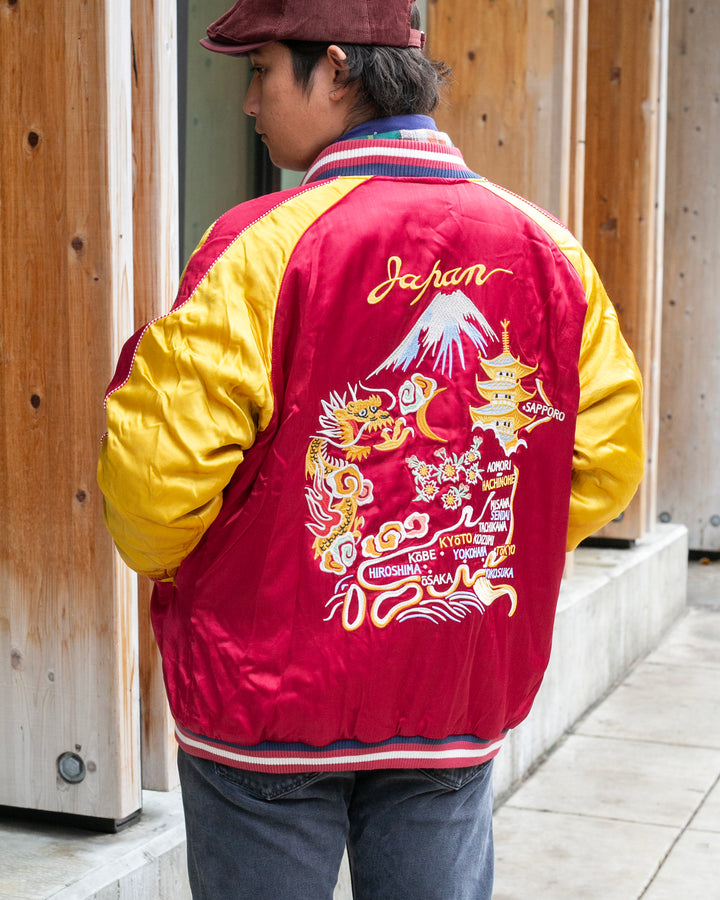 Japanese Repro Souvenir Jacket, Red and Yellow Map of Japan - 2XL