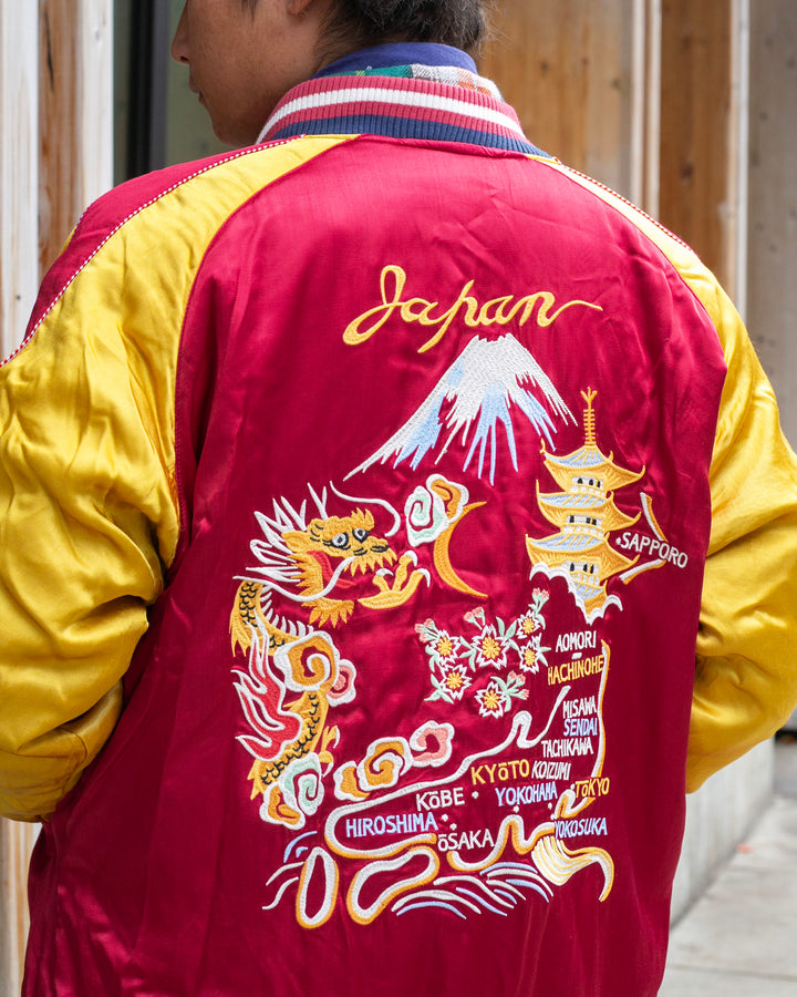 Japanese Repro Souvenir Jacket, Red and Yellow Map of Japan - 2XL