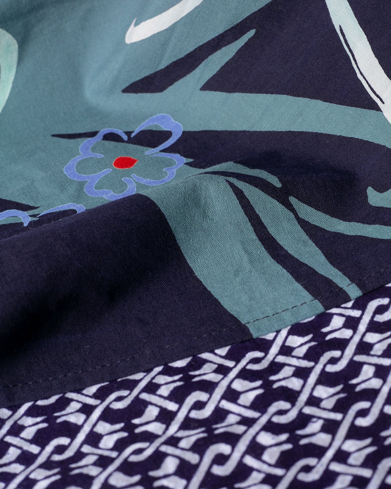 Kiriko Original Scarf, Split Yukata, Wide, Navy Shima and Purple Flowers