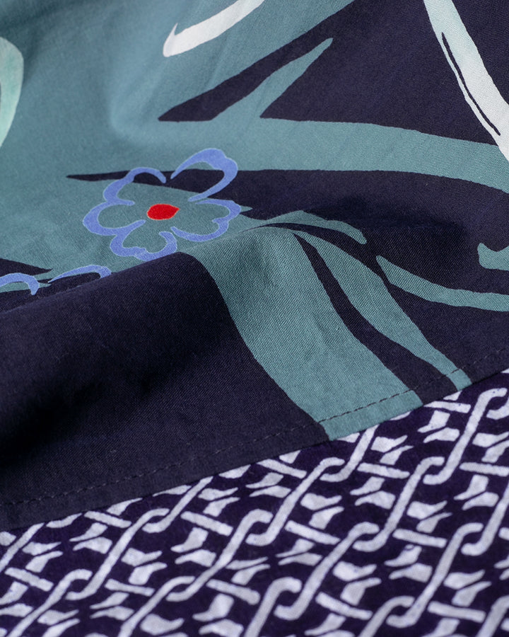 Kiriko Original Scarf, Split Yukata, Wide, Navy Shima and Purple Flowers