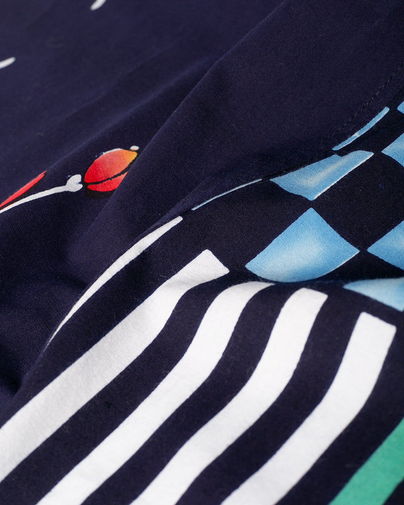 Kiriko Original Scarf, Split Yukata, Wide, Navy with Multicolor Ichimatsu, Take, and Flowers