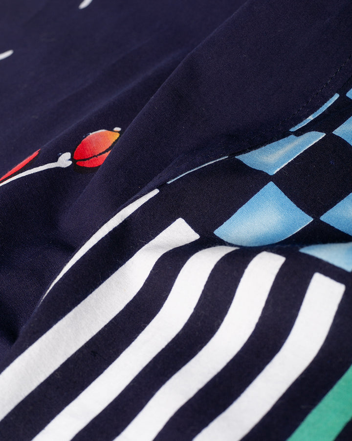 Kiriko Original Scarf, Split Yukata, Wide, Navy with Multicolor Ichimatsu, Take, and Flowers