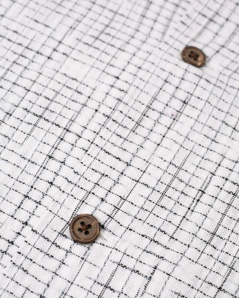 ToK Shirt, Short Sleeve Button-Up, Open Collar, White Grid