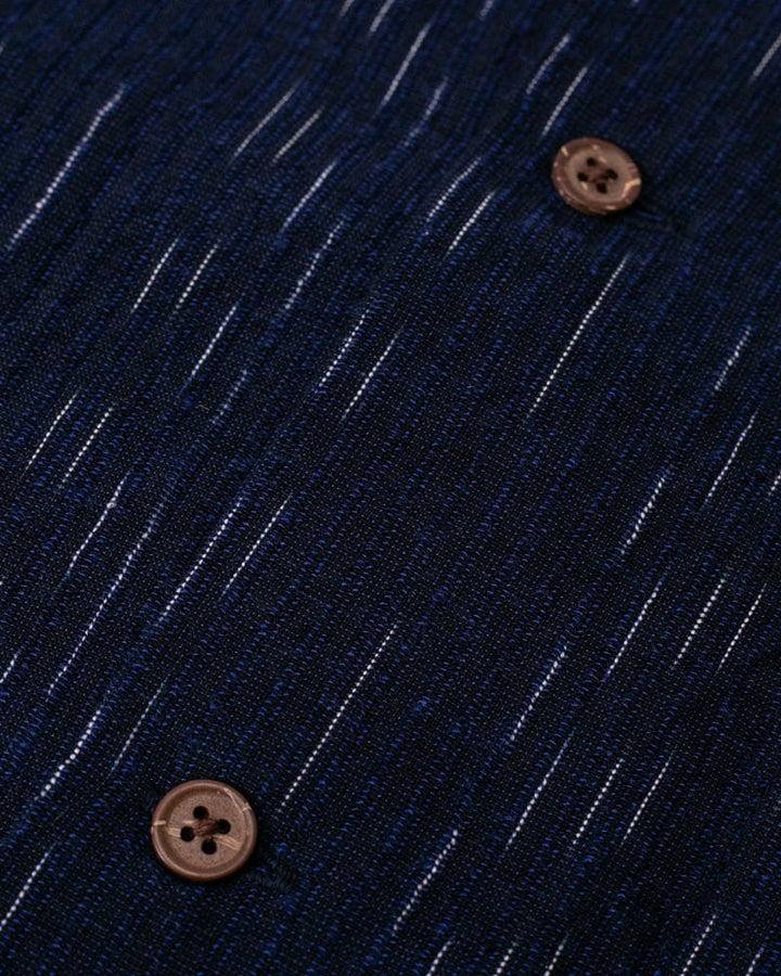 ToK Shirt, Short Sleeve Button-Up, Open Collar, Indigo Faded Shima