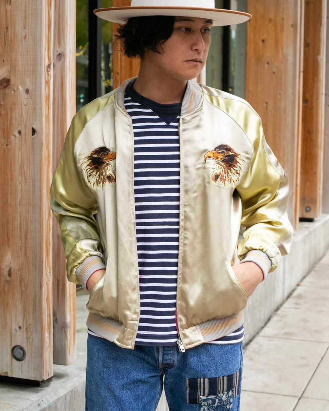 Japanese Repro Souvenir Jacket, Reversible, Gold Pherrow and Hot Pink - L