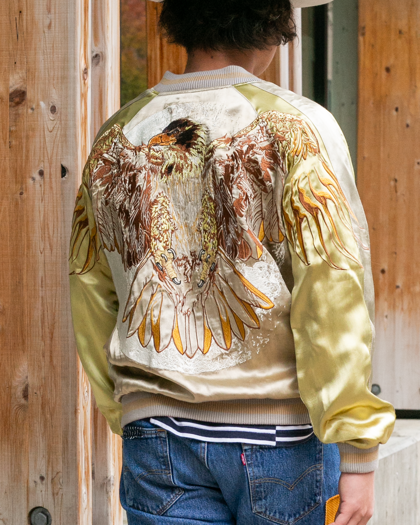 Japanese Repro Souvenir Jacket, Reversible, Gold Pherrow and Hot Japanese Repro Souvenir Jacket, Reversible, Gold Pherrow and Hot