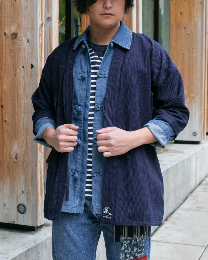 Kiriko Custom Kendo X Denim Mandarin Jacket, Dark Wash - L