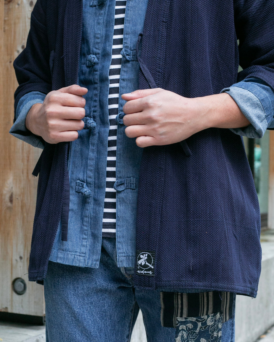Kiriko Custom Kendo X Denim Mandarin Jacket, Dark Wash - L