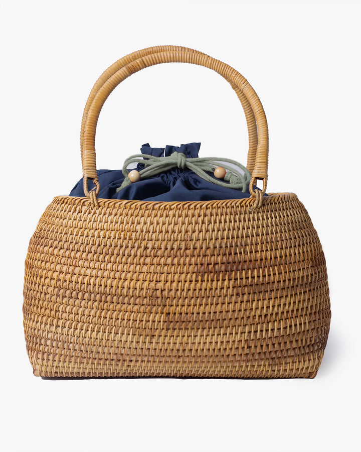 Kokoro Original, Bamboo Woven Bag with Blue Cloth Insert, Oval