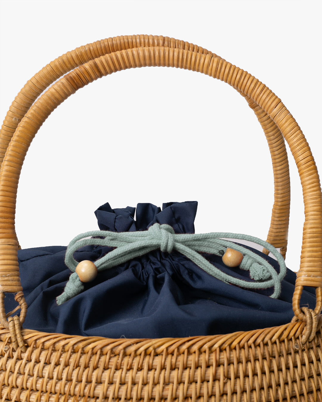 Kokoro Original, Bamboo Woven Bag with Blue Kinchaku Insert, Oval