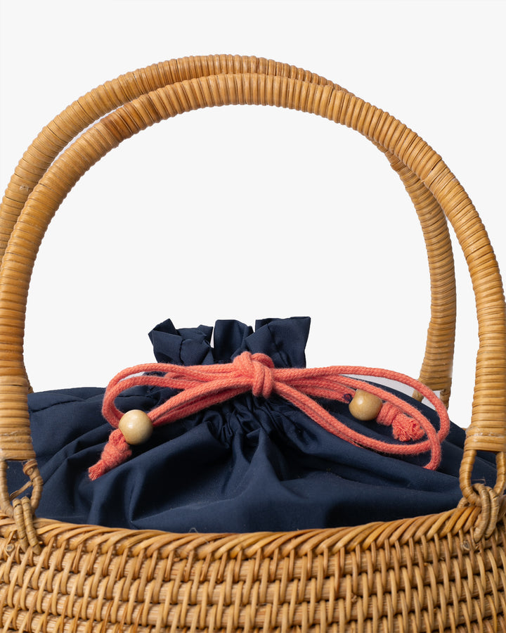 Kokoro Original, Bamboo Woven Bag with Blue Kinchaku Insert, Oval