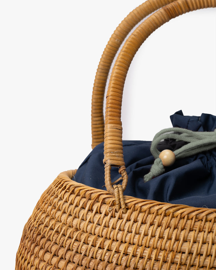 Kokoro Original, Bamboo Woven Bag with Blue Kinchaku Insert, Oval