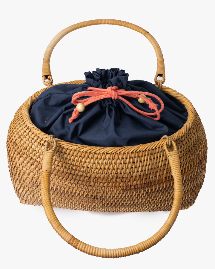 Kokoro Original, Bamboo Woven Bag with Blue Kinchaku Insert, Oval