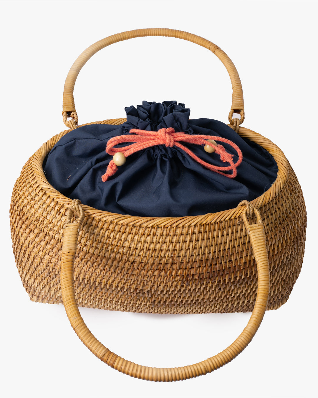 Kokoro Original, Bamboo Woven Bag with Blue Kinchaku Insert, Oval