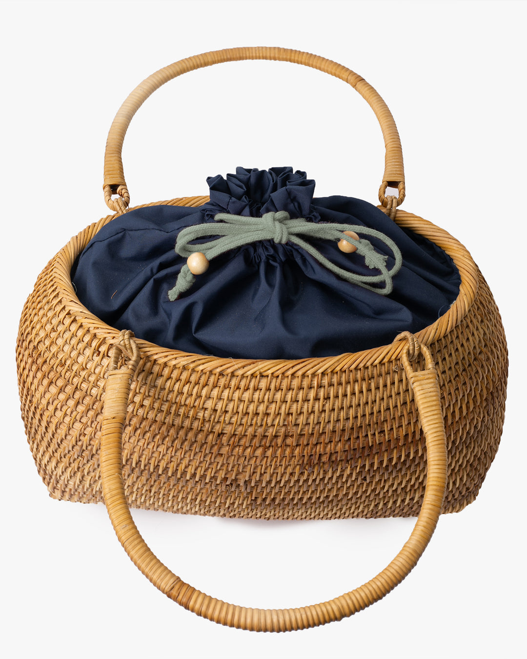 Kokoro Original, Bamboo Woven Bag with Blue Kinchaku Insert, Oval