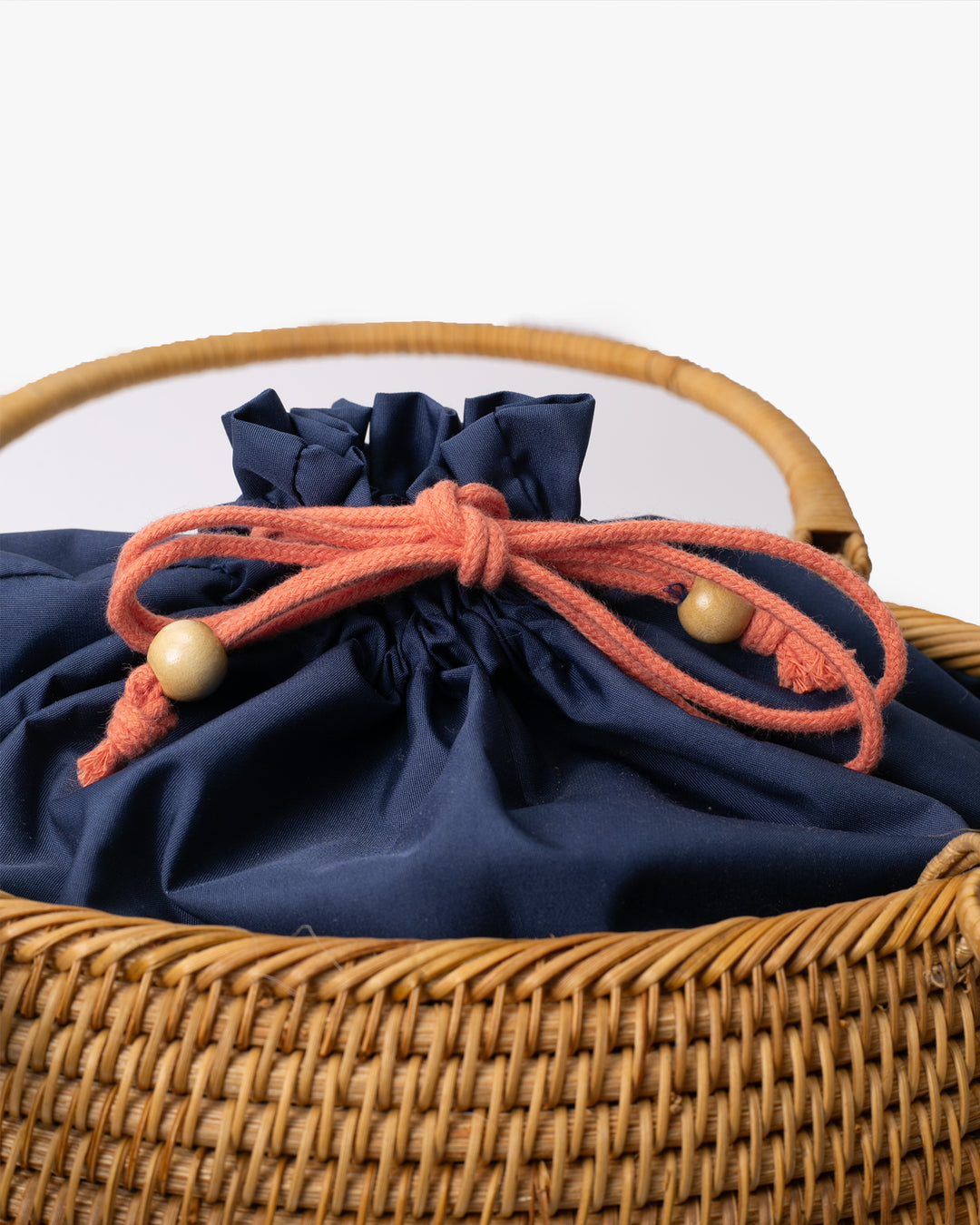Kokoro Original, Bamboo Woven Bag with Blue Kinchaku Insert, Oval