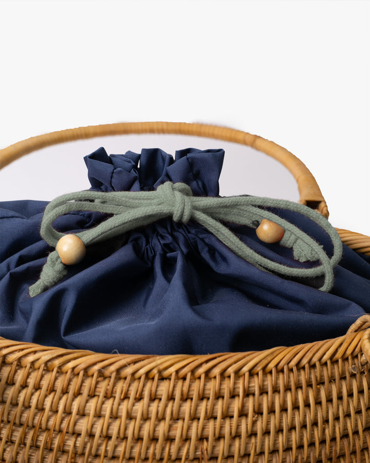 Kokoro Original, Bamboo Woven Bag with Blue Kinchaku Insert, Oval